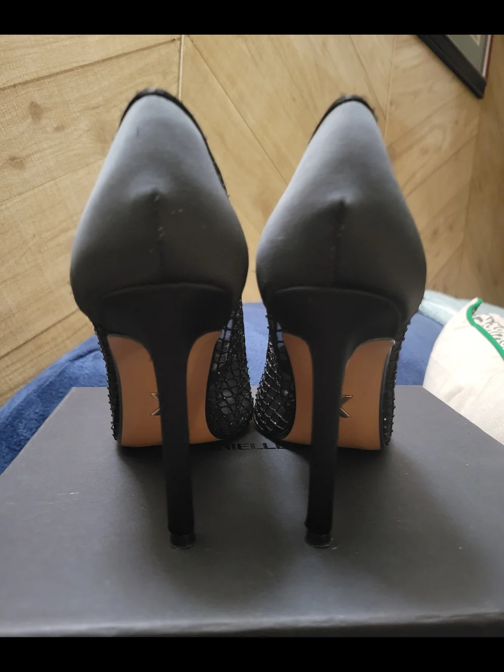 Express Black Pointed-Toe Crystal Mesh Heels
